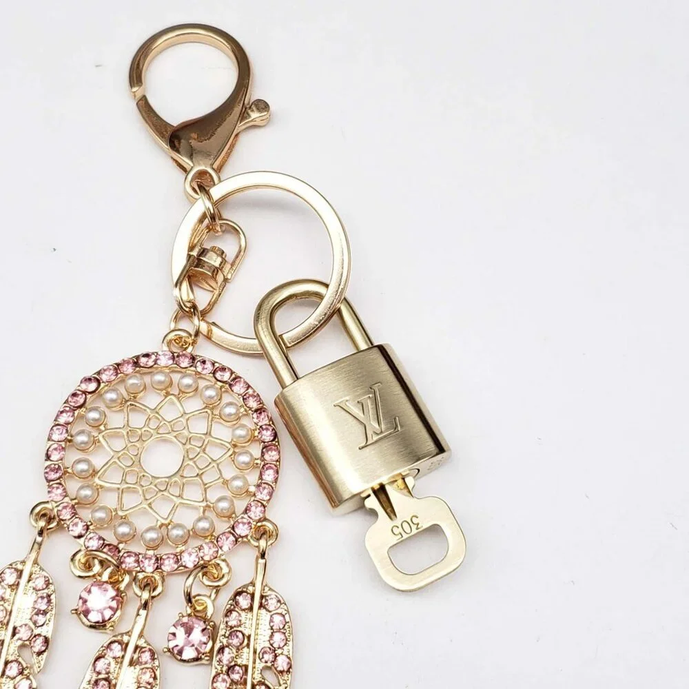 Authentic LV Gold Padlock & Key 🔑 Designer Bag Charm w/ Unbranded Keychain